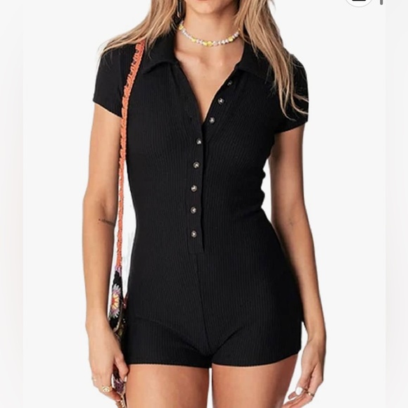 Amazon Pants - Black One-Piece Button-Up Short-Suit